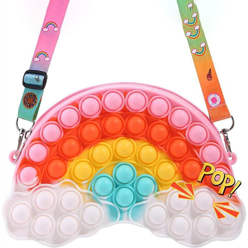 Kawaii Rainbow Bag Pop Fidget Toys It Push Bubble Women's Wallet Bag Kids Coin Purse Simple Dimple Anti Stress for Childrens