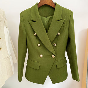 HIGH STREET 2022 Classic Baroque Designer Blazer Jacket Women&#39;s Metal Lion Buttons Double Breasted Textured Blazer Mint Green