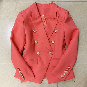 HIGH STREET 2022 Classic Baroque Designer Blazer Jacket Women&#39;s Metal Lion Buttons Double Breasted Textured Blazer Mint Green