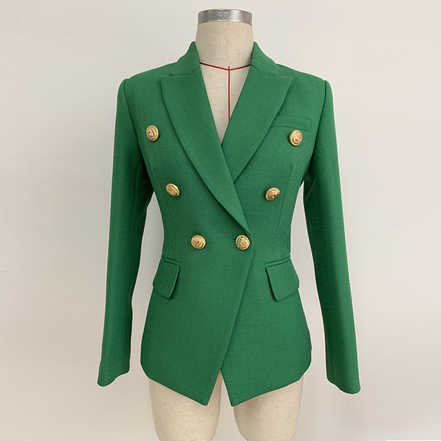 HIGH STREET 2022 Classic Baroque Designer Blazer Jacket Women&#39;s Metal Lion Buttons Double Breasted Textured Blazer Mint Green