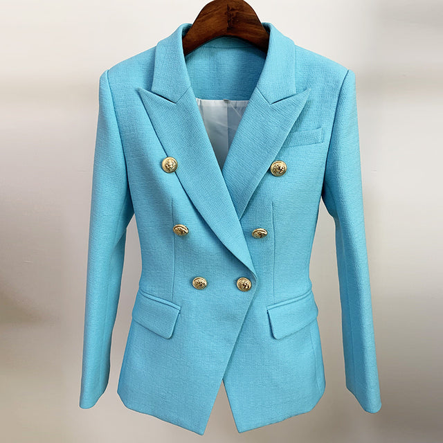 HIGH STREET 2022 Classic Baroque Designer Blazer Jacket Women&#39;s Metal Lion Buttons Double Breasted Textured Blazer Mint Green