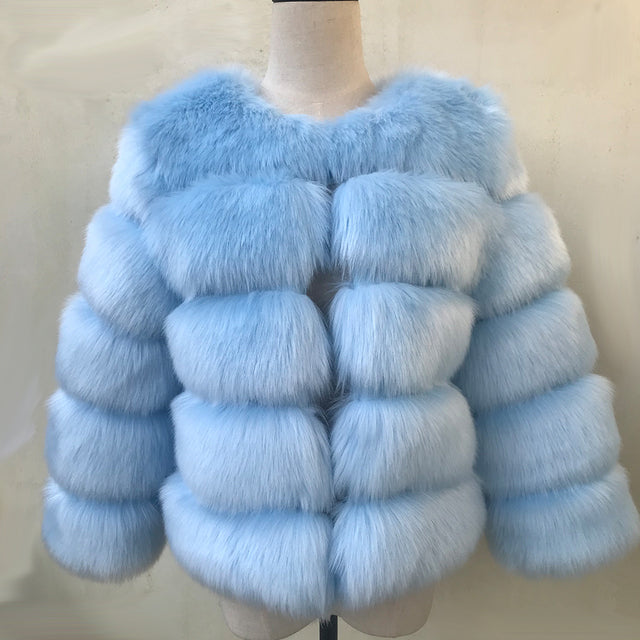 HJQJLJLS 2021 Winter New Fashion Women Faux Fur Coat Female Black Elegant Fluffy Thick Warm Artificial Fox Fur Jacket Outerwear