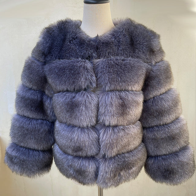 HJQJLJLS 2021 Winter New Fashion Women Faux Fur Coat Female Black Elegant Fluffy Thick Warm Artificial Fox Fur Jacket Outerwear