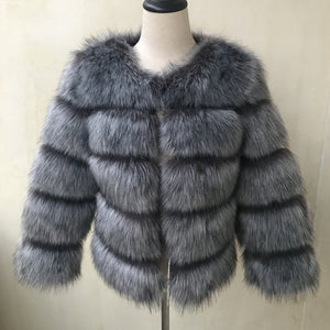 HJQJLJLS 2021 Winter New Fashion Women Faux Fur Coat Female Black Elegant Fluffy Thick Warm Artificial Fox Fur Jacket Outerwear