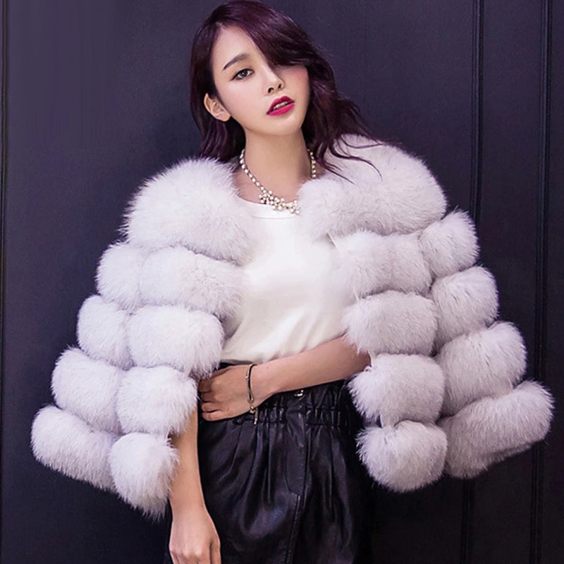 HJQJLJLS 2021 Winter New Fashion Women Faux Fur Coat Female Black Elegant Fluffy Thick Warm Artificial Fox Fur Jacket Outerwear