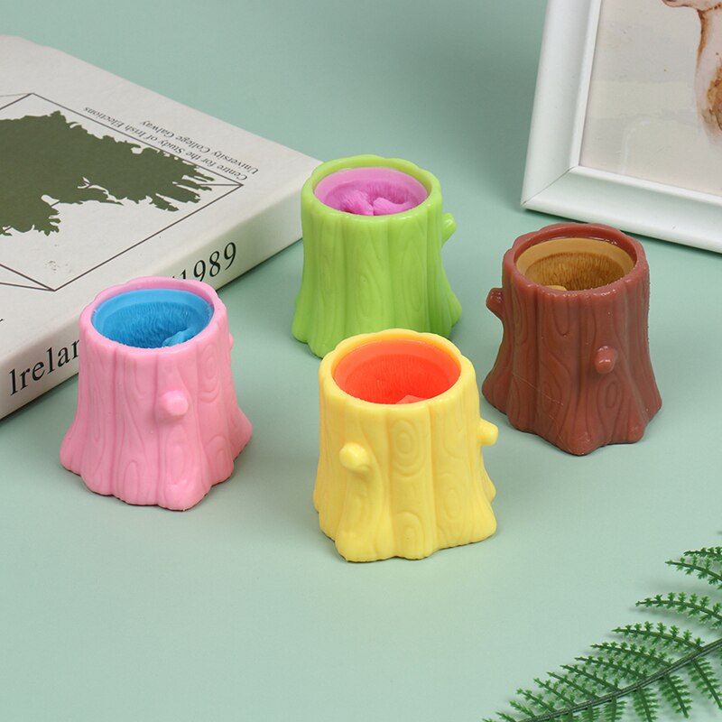 Squeeze Squirrel Cup Antistress Childrens Fidget Toy Evil Decompression Tree Stump Miniature Weird Play for Kids Adults