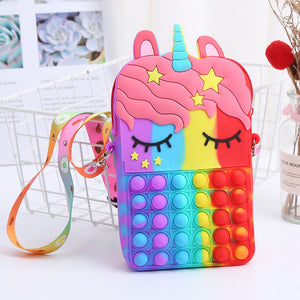 Kawaii Rainbow Bag Pop Fidget Toys It Push Bubble Women's Wallet Bag Kids Coin Purse Simple Dimple Anti Stress for Childrens