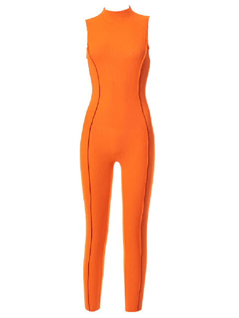 Hawthaw Women Summer Sleeveless Patchwork Bodycon Solid Color Jumpsuit Overall 2021 Female Clothing Streetwear Wholesale Items