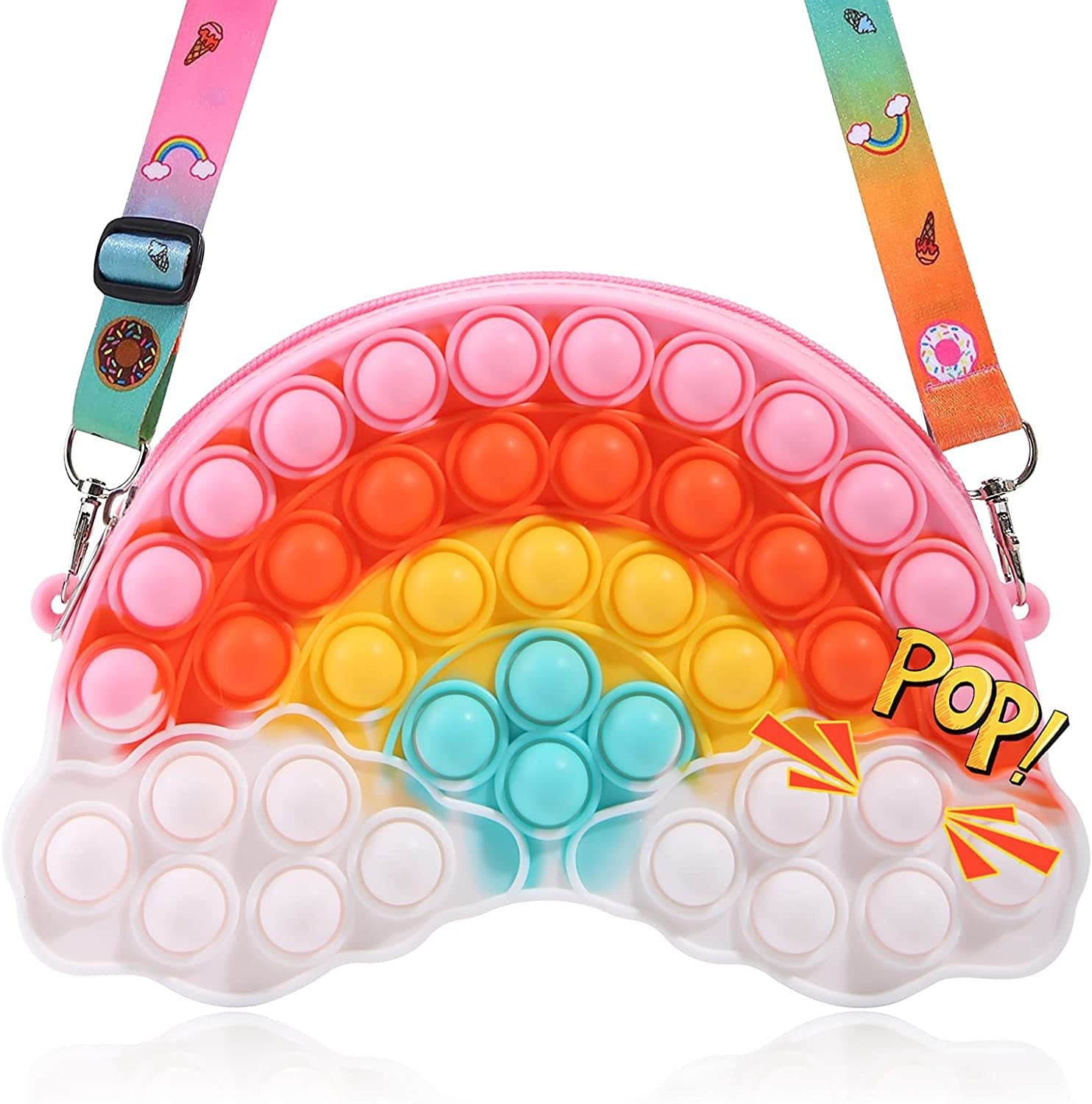 Kawaii Rainbow Bag Pop Fidget Toys It Push Bubble Women's Wallet Bag Kids Coin Purse Simple Dimple Anti Stress for Childrens