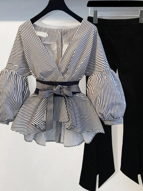 Lantern Sleeve Blouse Shirt Women 2022 Fashion Korean Style Summer Bow V-neck Striped Shirt Elegant Ladies Tops Female Clothing