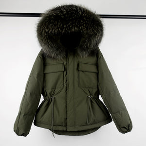 Large Real Raccoon Fur Hooded Winter Down Coat 90% Duck Down Jacket Women Short Female Puffer Feather Waterproof Parkas