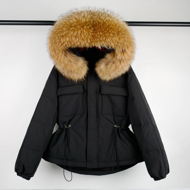 Large Real Raccoon Fur Hooded Winter Down Coat 90% Duck Down Jacket Women Short Female Puffer Feather Waterproof Parkas