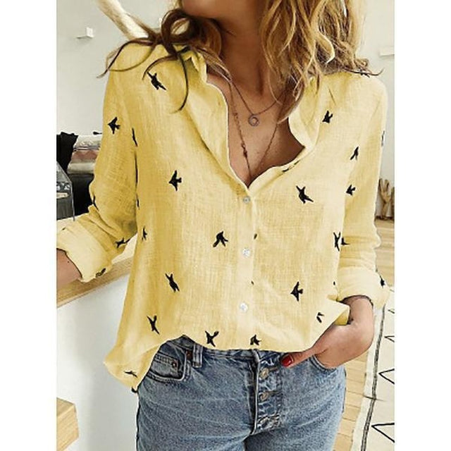 Leisure White Yellow Shirts Button Lapel Cardigan Top Lady Loose Long Sleeve Oversized Shirt Womens Blouses Autumn Blusas Mujer