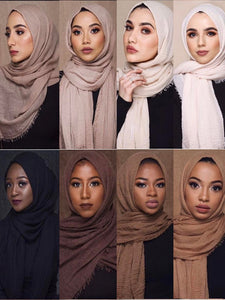 Muslim Crinkle Hijab Scarf Women Soft Cotton Head ScarvesTurban Shawls and Wraps Islamic Headscarf Headband 180X95CM