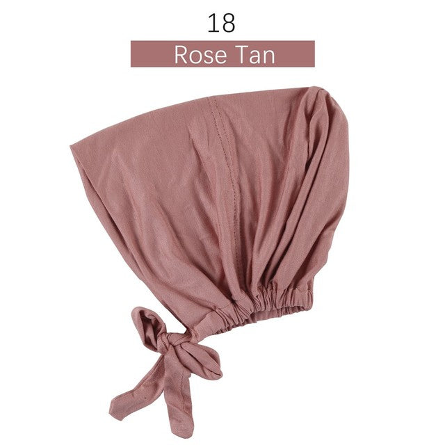 Muslim Women Inner Hijab Caps Stretch Adjustable Elastic Bonnet Tie Back Jersey Female Headwrap Turbante Mujer