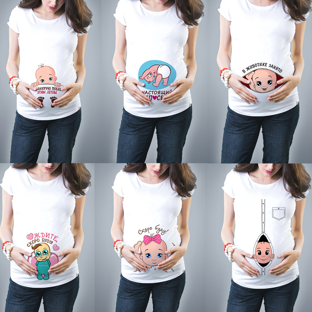 New Cute Pregnant Maternity Clothes Casual Pregnancy T ShirtsBaby Print Funny Pregnant Women Summer Tees Pregnant Top Streetwear