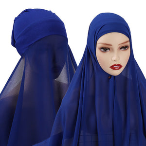 New Instant Hijabs Women Bonnet With Chiffon Shawl With buttons Easy to Wear masks Stretch Hijab Cover Headwrap