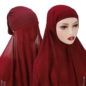 New Instant Hijabs Women Bonnet With Chiffon Shawl With buttons Easy to Wear masks Stretch Hijab Cover Headwrap