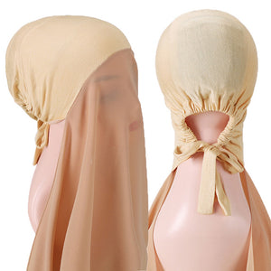 New Instant Hijabs Women Bonnet With Chiffon Shawl With buttons Easy to Wear masks Stretch Hijab Cover Headwrap