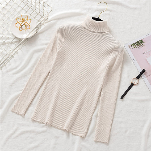 New Winter Women Knitted Turtleneck Sweater Casual Soft Polo-neck Jumper Fashion Slim Femme Elasticity Pullovers Collar Style