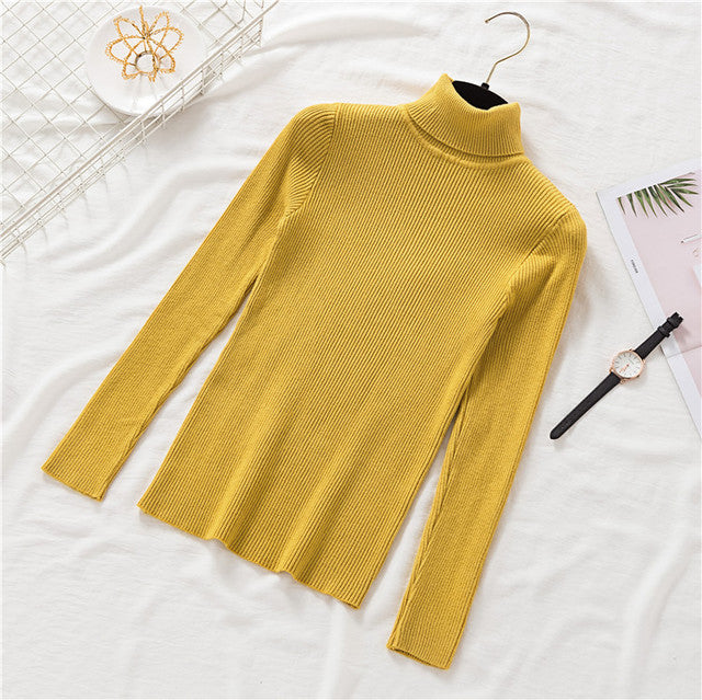 New Winter Women Knitted Turtleneck Sweater Casual Soft Polo-neck Jumper Fashion Slim Femme Elasticity Pullovers Collar Style