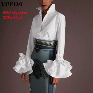 New Women Shirts VONDA 2022 Spring Summer Sexy Turn-down Collar Flare Sleeve Party Tops Office Shirt Casual  Blusas