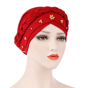 New Women&#39;s Hair Care Islamic Jersey Head Scarf Milk Silk Muslim Hijab Beads Braid Wrap Stretch Turban Hat Chemo Cap Head Wrap