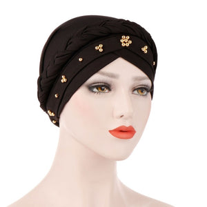 New Women&#39;s Hair Care Islamic Jersey Head Scarf Milk Silk Muslim Hijab Beads Braid Wrap Stretch Turban Hat Chemo Cap Head Wrap