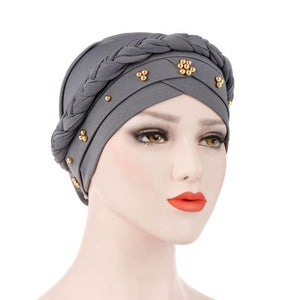 New Women&#39;s Hair Care Islamic Jersey Head Scarf Milk Silk Muslim Hijab Beads Braid Wrap Stretch Turban Hat Chemo Cap Head Wrap