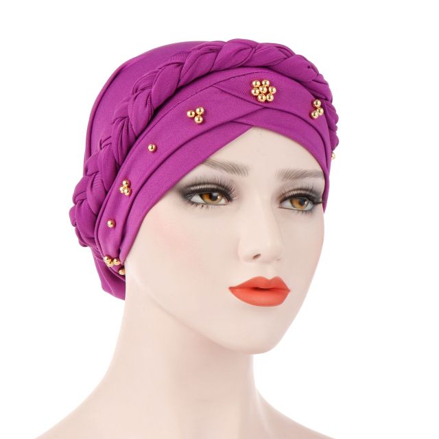 New Women&#39;s Hair Care Islamic Jersey Head Scarf Milk Silk Muslim Hijab Beads Braid Wrap Stretch Turban Hat Chemo Cap Head Wrap