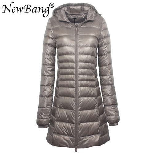 NewBang 8XL Ladies Long Warm Down Coat With Portable Storage Bag Women Ultra Light Down Jacket Women&#39;s Overcoats Hip-Length