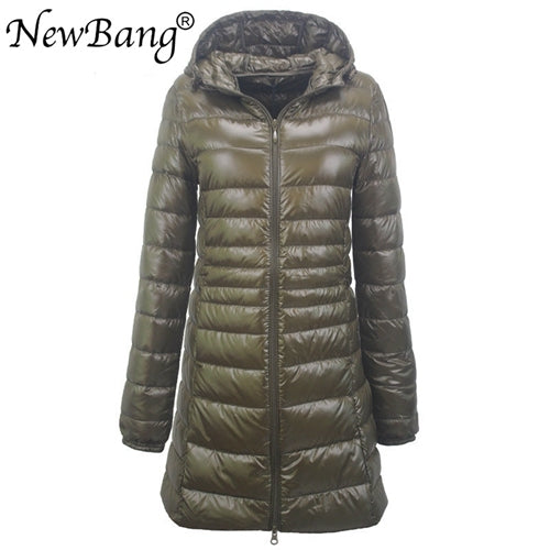 NewBang 8XL Ladies Long Warm Down Coat With Portable Storage Bag Women Ultra Light Down Jacket Women&#39;s Overcoats Hip-Length