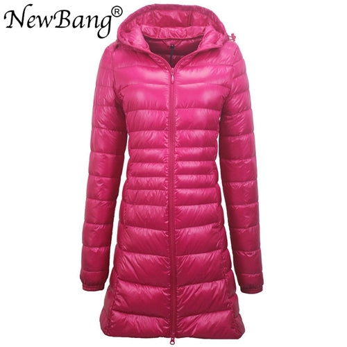 NewBang 8XL Ladies Long Warm Down Coat With Portable Storage Bag Women Ultra Light Down Jacket Women&#39;s Overcoats Hip-Length