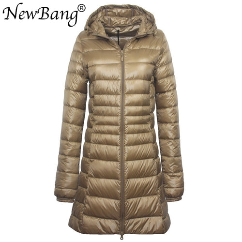 NewBang 8XL Ladies Long Warm Down Coat With Portable Storage Bag Women Ultra Light Down Jacket Women&#39;s Overcoats Hip-Length