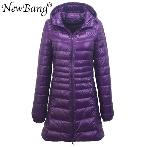 NewBang 8XL Ladies Long Warm Down Coat With Portable Storage Bag Women Ultra Light Down Jacket Women&#39;s Overcoats Hip-Length