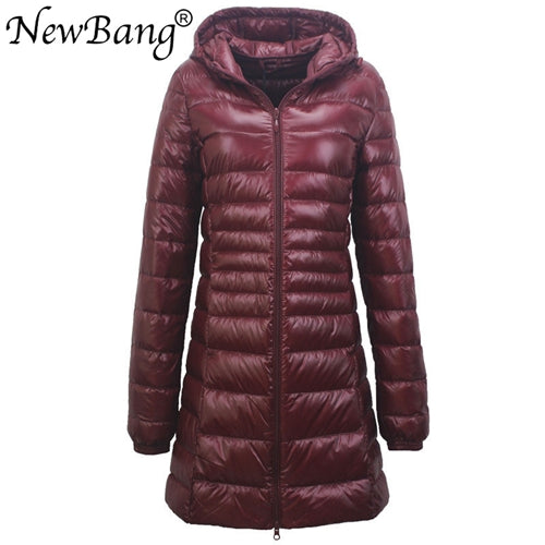 NewBang 8XL Ladies Long Warm Down Coat With Portable Storage Bag Women Ultra Light Down Jacket Women&#39;s Overcoats Hip-Length