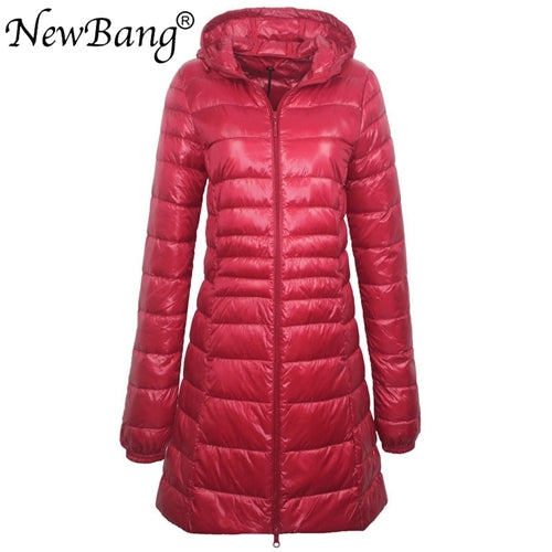 NewBang 8XL Ladies Long Warm Down Coat With Portable Storage Bag Women Ultra Light Down Jacket Women&#39;s Overcoats Hip-Length