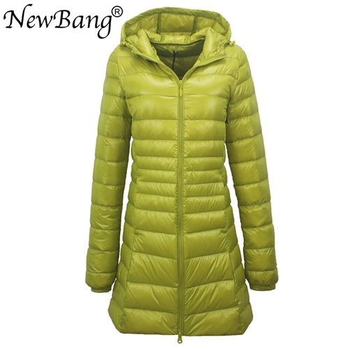 NewBang 8XL Ladies Long Warm Down Coat With Portable Storage Bag Women Ultra Light Down Jacket Women&#39;s Overcoats Hip-Length