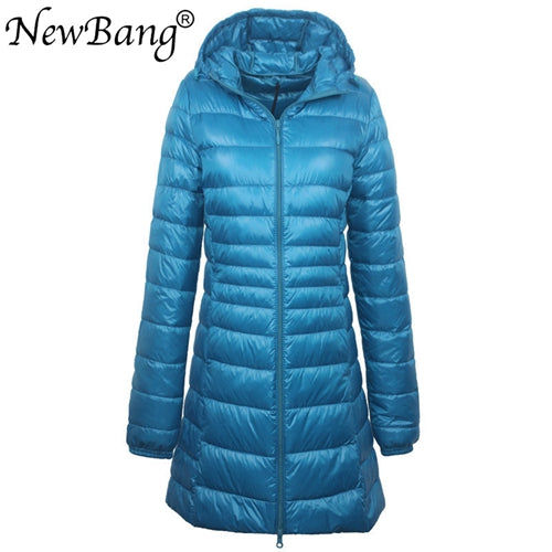 NewBang 8XL Ladies Long Warm Down Coat With Portable Storage Bag Women Ultra Light Down Jacket Women&#39;s Overcoats Hip-Length