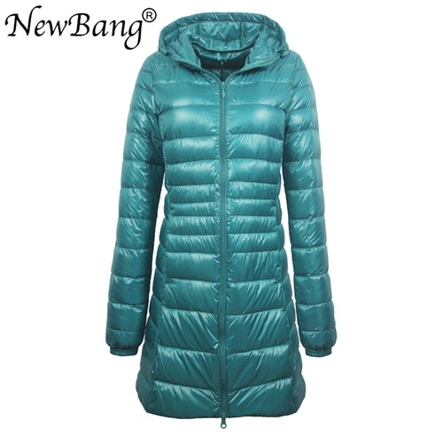 NewBang 8XL Ladies Long Warm Down Coat With Portable Storage Bag Women Ultra Light Down Jacket Women&#39;s Overcoats Hip-Length