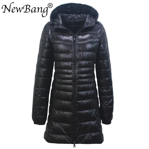 NewBang 8XL Ladies Long Warm Down Coat With Portable Storage Bag Women Ultra Light Down Jacket Women&#39;s Overcoats Hip-Length