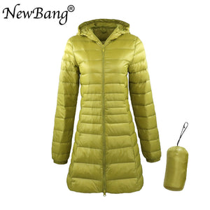 NewBang 8XL Ladies Long Warm Down Coat With Portable Storage Bag Women Ultra Light Down Jacket Women&#39;s Overcoats Hip-Length