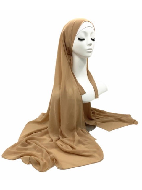 Plain Color Chiffon Hijab Scarf with Bandage Non-Slip Muslim Women Breathable Islam Long Hijabs Headband Fashion Turban Headwrap