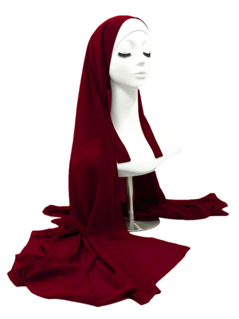 Plain Color Chiffon Hijab Scarf with Bandage Non-Slip Muslim Women Breathable Islam Long Hijabs Headband Fashion Turban Headwrap