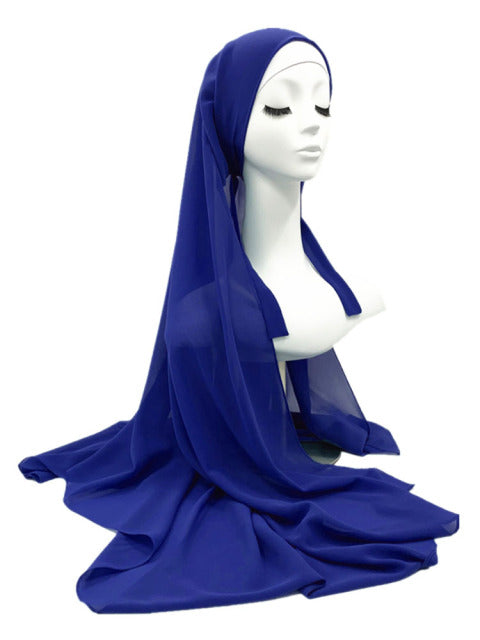 Plain Color Chiffon Hijab Scarf with Bandage Non-Slip Muslim Women Breathable Islam Long Hijabs Headband Fashion Turban Headwrap