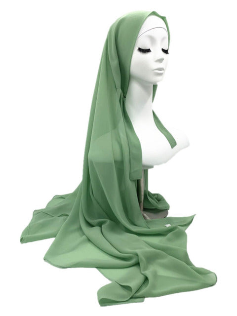 Plain Color Chiffon Hijab Scarf with Bandage Non-Slip Muslim Women Breathable Islam Long Hijabs Headband Fashion Turban Headwrap