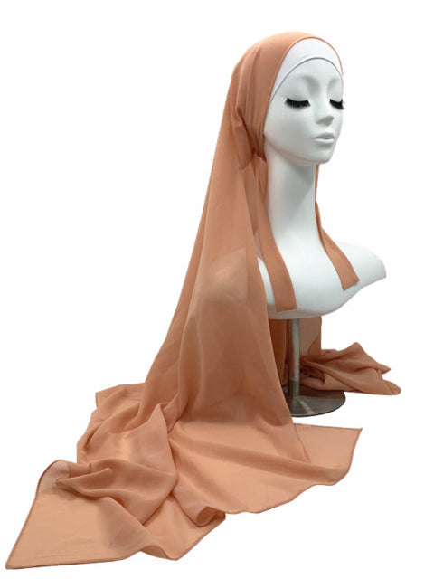 Plain Color Chiffon Hijab Scarf with Bandage Non-Slip Muslim Women Breathable Islam Long Hijabs Headband Fashion Turban Headwrap