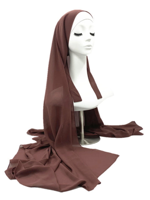 Plain Color Chiffon Hijab Scarf with Bandage Non-Slip Muslim Women Breathable Islam Long Hijabs Headband Fashion Turban Headwrap