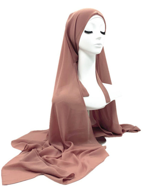 Plain Color Chiffon Hijab Scarf with Bandage Non-Slip Muslim Women Breathable Islam Long Hijabs Headband Fashion Turban Headwrap