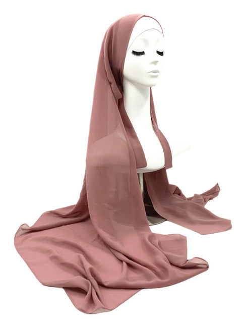 Plain Color Chiffon Hijab Scarf with Bandage Non-Slip Muslim Women Breathable Islam Long Hijabs Headband Fashion Turban Headwrap